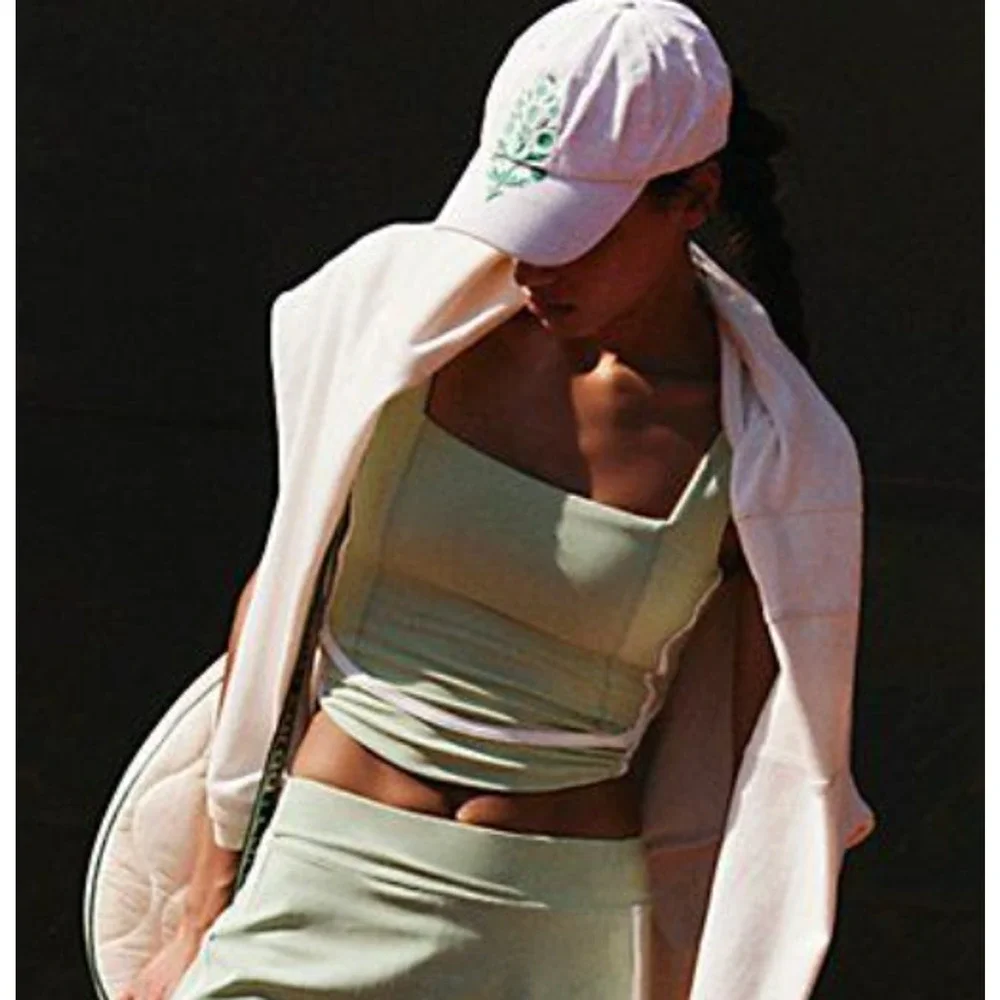 FREE PEOPLE FP MOVEMENT LEMONGRASS GREEN WHITE NEVER BETTER VOLLEY TANK TOP XS